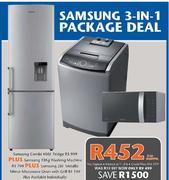 Samsung Combi Fridge-400Ltr + Washing Machine-13kg + Metallic Mirror Microwave Oven with Grill-28Ltr