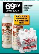 Smirnoff Vodka 1818-750ml Each