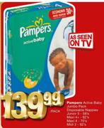 Pampers Active Baby Jumbo Pack Disposable Nappies Maxi 4-70's/Midi 3-82's-Each