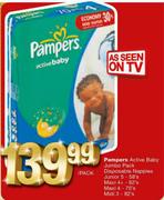 Pampers Active Baby Jumbo Pack Disposable Nappies Junior 5-58's/Maxi 4 Plus-62's-Each