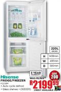 Hisense Fridge/Freezer-220ltr