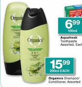Organics Shampoo/Conditioner Assorted-200ml Each