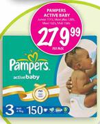 Pampers Active Baby Junior 111's,Maxi Plus 120's,Maxi 132's,Midi 150's Per Pack