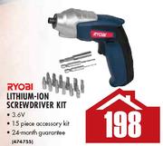 Ryobi Lithium-Ion Screwdriver Kit-15 Piece