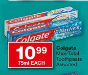 Colgate Max/Total Toothpaste Assorted-75ml each