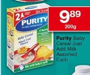 Purity Baby Cereal Just Add Milk Assorted Each-200g