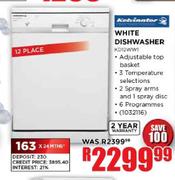 Kelvinator 12 Place White Dishwasher (KD12WW1)