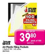 Flip File A4 Plastic Filing Pockets-pack of 100