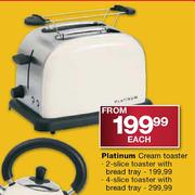 Platinum Cream Toaster 4-Slice With Bread Tray-Each