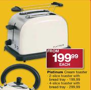 Platinum Cream Toaster 2-Slice With Bread Tray-Each