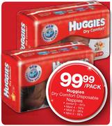 Huggies Dry Comfort Disposable Nappies Junior 5-44's/Maxi 4-50's/Midi 3-58's/Mini 2-66's Per Pack