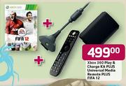 XBOX 360 Play & Charge Kit Plus Universal Media Remote Plus FIFA 12