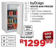 By Design White Bar Fridge MBF120W-100Ltr