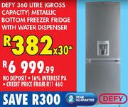 Defy Metallic Bottom Freezer Fridge With Water Dispenser-360Ltr