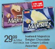 Iceland Majestics Belgain Chocolate Ice Cream Lollies Assorted-4x120ml Per Pack