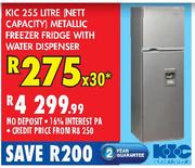 KIC Metallic Freezer Fridge With Water Dispenser (Gross Capacity)-255 Litre 
