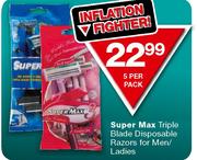 Super Max Triple Blade Disposable Razors for Men/Ladies-5 per pack
