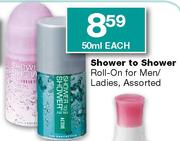 Shower to Shower Roll-On for Men/Ladies, Assorted-50ml each