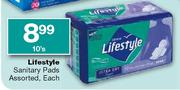 Lifestyle Sanitary Pads Assorted, Each-10's