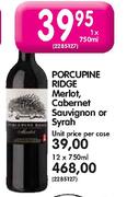 Porcupine Ridge Merlot,Cabernet Sauvignon Or Syrah-1X750ml Each