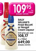 Sally William's Finest Biscotti or Nougat Cream Liqueur-750ml Each