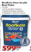 Duram Roofkote Pure Acrylic Roof Paint-20L Each
