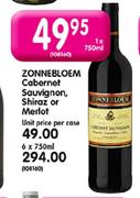 Zonnebloem Cabernet Sauvignon, Shiraz Or Merlot-1X750ml Each