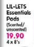 Lil-Lets Essentials Pads(Scented/Unscented)-4 x 8's
