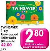 Twinsaver 1-Ply Unwrapped Toilet Rolls Each