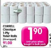 Correll Classique 1-Ply Toilet Rolls(Unwrapped)-Each