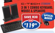 C-Tech 3 In 1 Combo Keyboard, Mouse & Speakers(CTCMB3IN1)