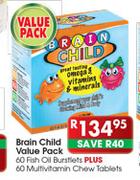 Brain Child 60 Fish Oil Burstlets Plus 60 Multivitamin Chew Tablets