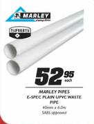 Marley Pipes E-Spec Plain UPVC Waste Pipe-40mmx6.0m Each