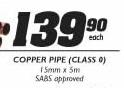 Copper Pipe(Class 0)-15mmx5m Each
