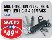 Multi Function Pocket Knife With LED Light & Compass 17253