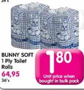 Bunny Soft 1 Ply Toilet Rolls-36's