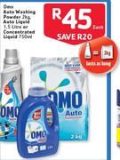 Omo Auto Washing Powder 2kg, Auto Liquid 1.5L Or Concentrated Liquid 750ml-Each