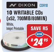 Dixon 10 Writable CD's (700MB / 80Min) - CDR10