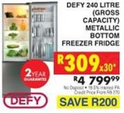 Defy 240 Litre (Gross Capacity Metallic) Bottom Freezer Fridge
