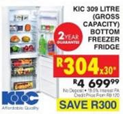 KIC 309 Litre (Gross Capacity) Bottom Freezer Fridge