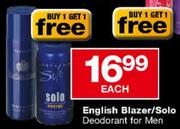English Blazer/Solo Deodorant for Men Each