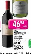 KWV Shiraz,Merlot,Pinotage Or Cabernet Sauvignon-6x750ml
