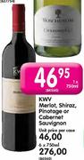 KWV Shiraz,Merlot,Pinotage Or Cabernet Sauvignon-750ml