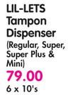 Lil-Lets Tampon Disenser(Regular, Super, Super Plus & Mini)-6x10's
