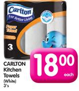 Carlton White Kitchen Towels-3's