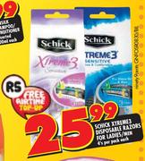Schick Xtreme3 Disposable Razors For Ladies/Men-4's Per Pack Each
