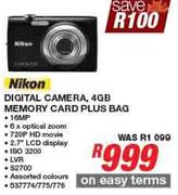 Nikon Digital Camera, 4GB Memory Card Plus Bag
