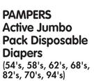Pampers Active Jumbo Pack Disposable Diapers(54's, 58's, 62's, 68's, 82',s 70's, 94's)-Each