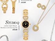 Studio Q Ladies' Gold Watch, Necklace And Earring Set