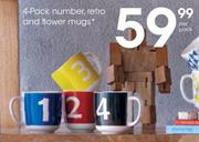 4 Pack Number, Retro And Flower Mugs-Per Pack